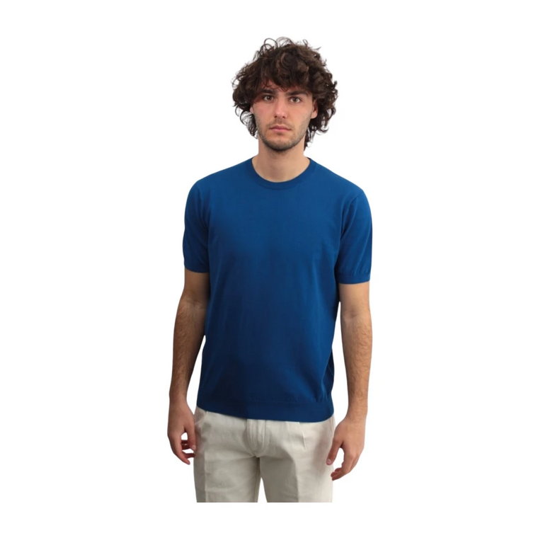Niebieski T-shirt z okrągłym dekoltem Kangra