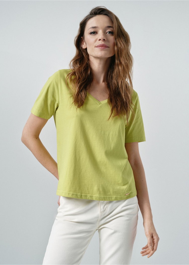 Limonkowy T-shirt damski basic