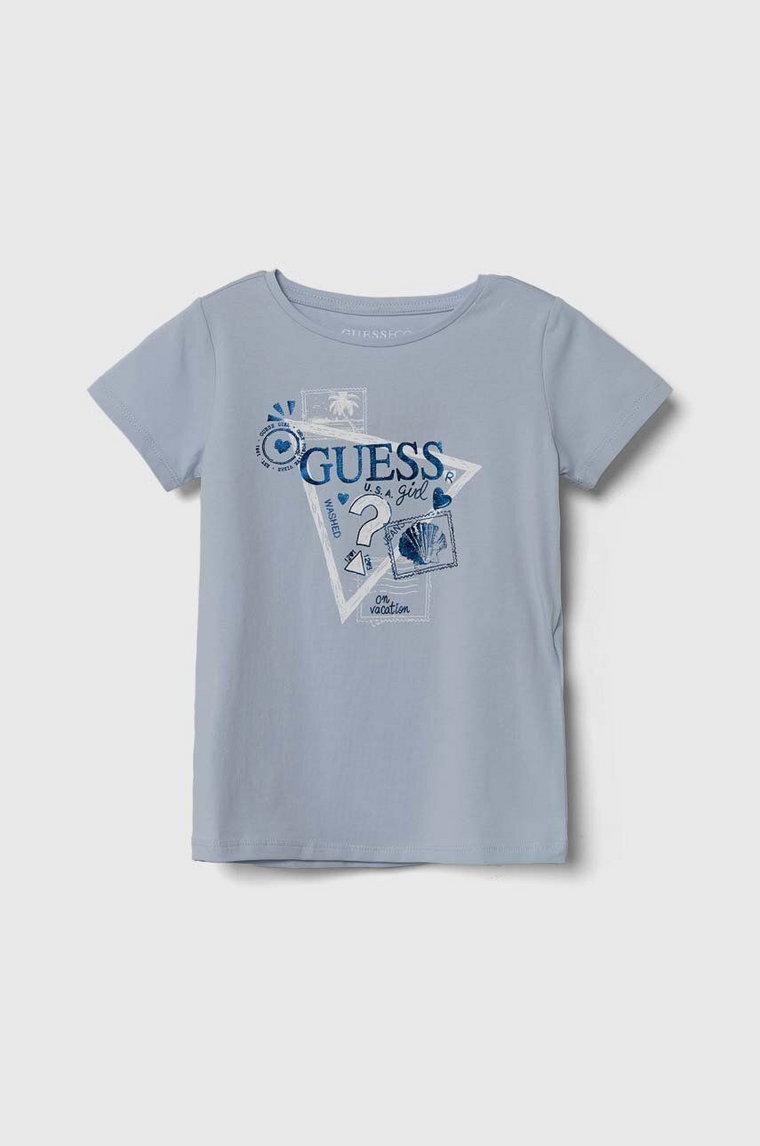 Guess t-shirt dziecięcy kolor niebieski
