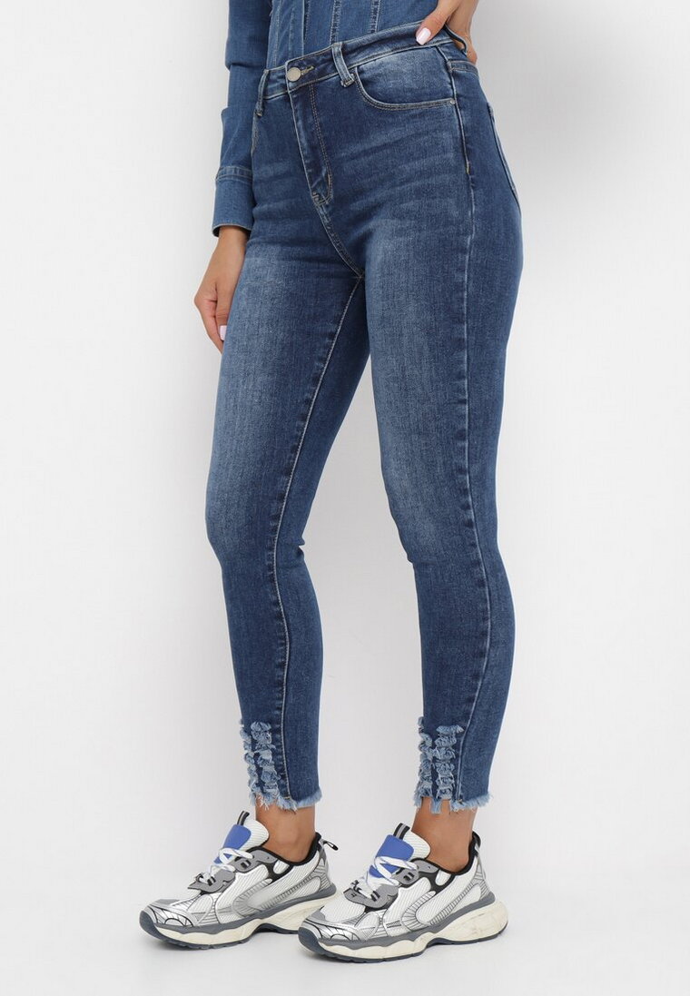 Niebieskie Jeansy Skinny z Przetarciami Vifeca