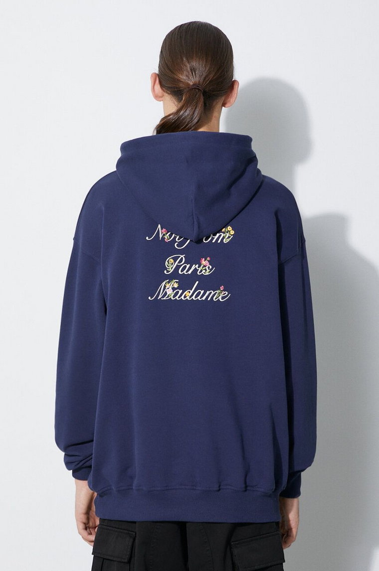 Drôle de Monsieur bluza bawełniana Le Hoodie Slogan ŕ Fleurs męska kolor granatowy z kapturem z aplikacją C-HO141-CO001-NY