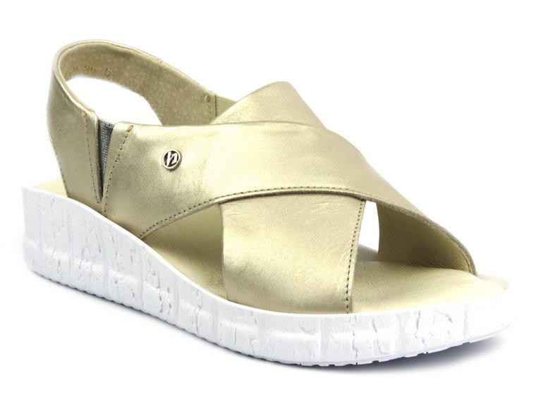 Skórzane sandały damskie na platformie - HELIOS Komfort 132, złote