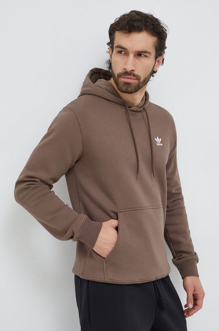 adidas Originals bluza Trefoil Essentials Hoody męska kolor brązowy z kapturem gładka IR7786