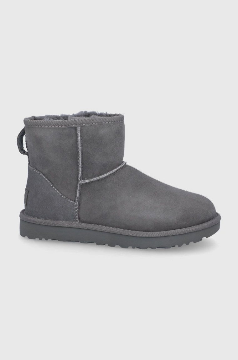 UGG śniegowce zamszowe Classic Mini II damskie kolor szary na płaskim obcasie ocieplone 1016222.GRY