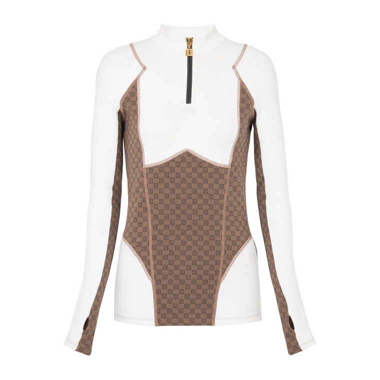 Techniczny Top z Wstawkami Mini-Monogramu w Stylu Jacquardowym Balmain