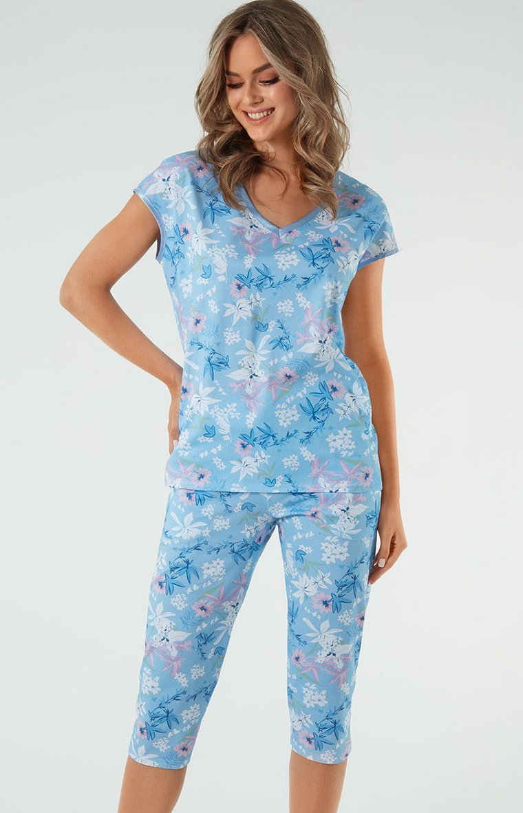 Bawełniana piżama damska Kaweri, Kolor niebieski-wzór, Rozmiar S, Italian Fashion