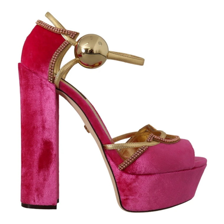 Różowe Sandały z Kryształkami i Różowym Welurem Dolce & Gabbana