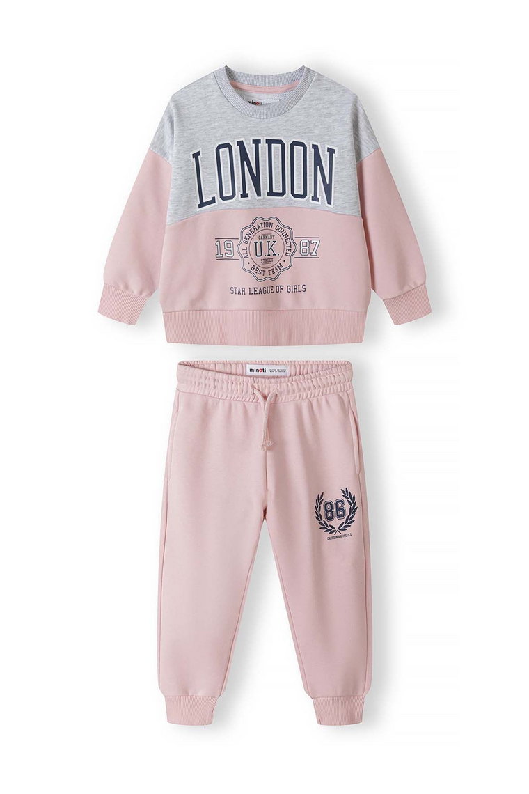 Komplet dziewczęcy różowy- bluza London i spodnie dresowe