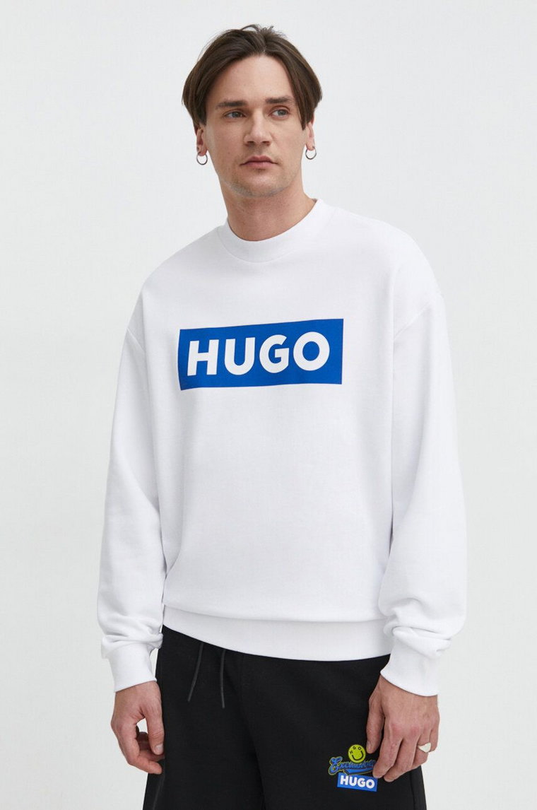 Hugo Blue bluza bawełniana męska kolor biały z nadrukiem 50522375