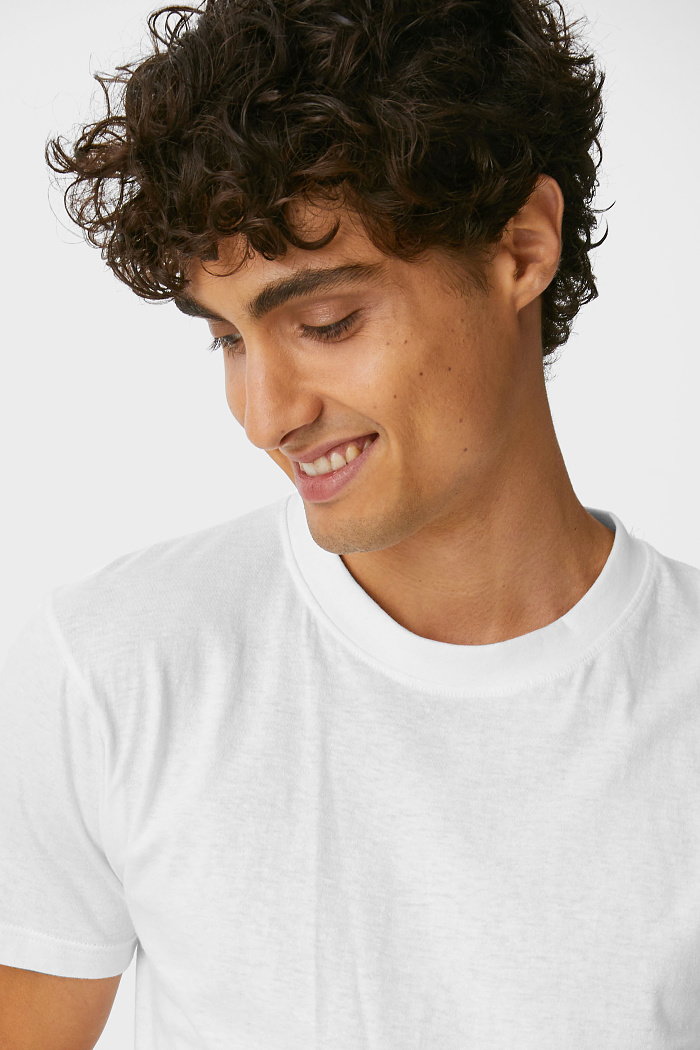 C&A Wielopak, 3 pary-T-shirt-materiał w cienkie prążki, Biały, Rozmiar: L