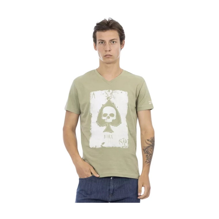 Action Zielony T-Shirt z Dekoltem w Szpic Trussardi