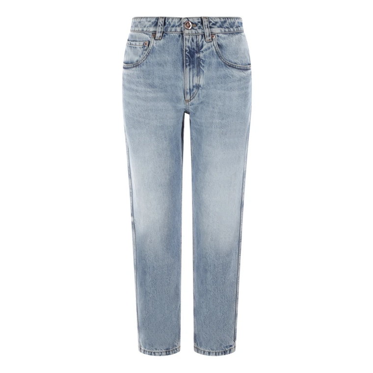 Regular-Fit Spłowiałe Jeansy z Jasnobeżowego Denimu Brunello Cucinelli