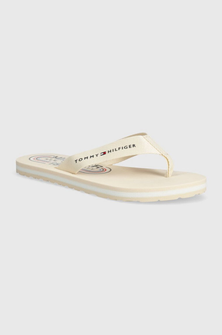 Tommy Hilfiger japonki GLOBAL STRIPES FLAT BEACH SANDAL damskie kolor beżowy na płaskim obcasie FW0FW07856