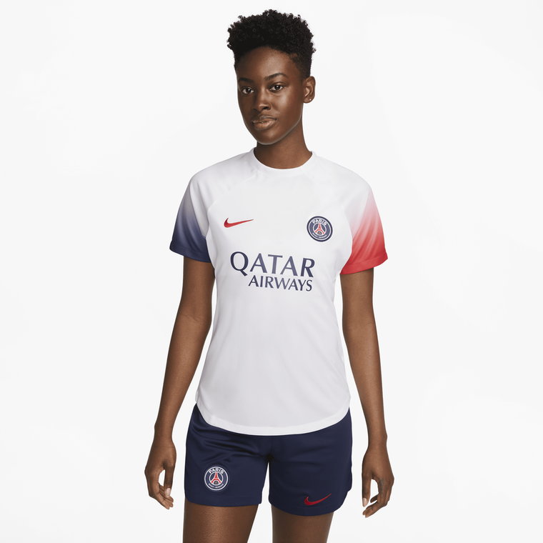 Damska przedmeczowa koszulka piłkarska Nike Dri-FIT Paris Saint-Germain Academy Pro - Biel