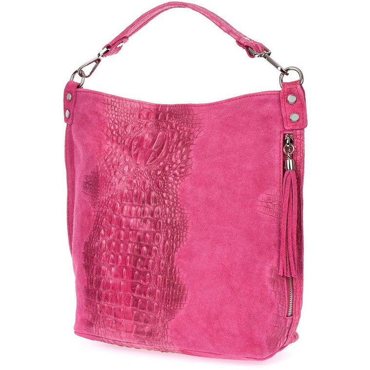 Fuksjowa torebka skórzana zamszowa shopper różowy