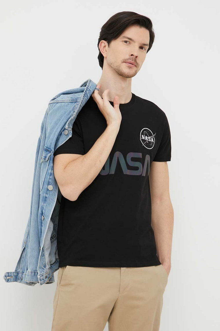 Alpha Industries t-shirt bawełniany kolor czarny z nadrukiem 178501RR.03-Black