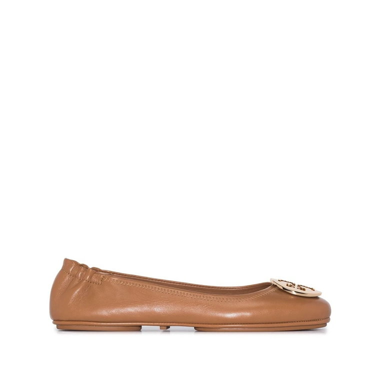 Brązowe Skórzane Minnie Flats Tory Burch