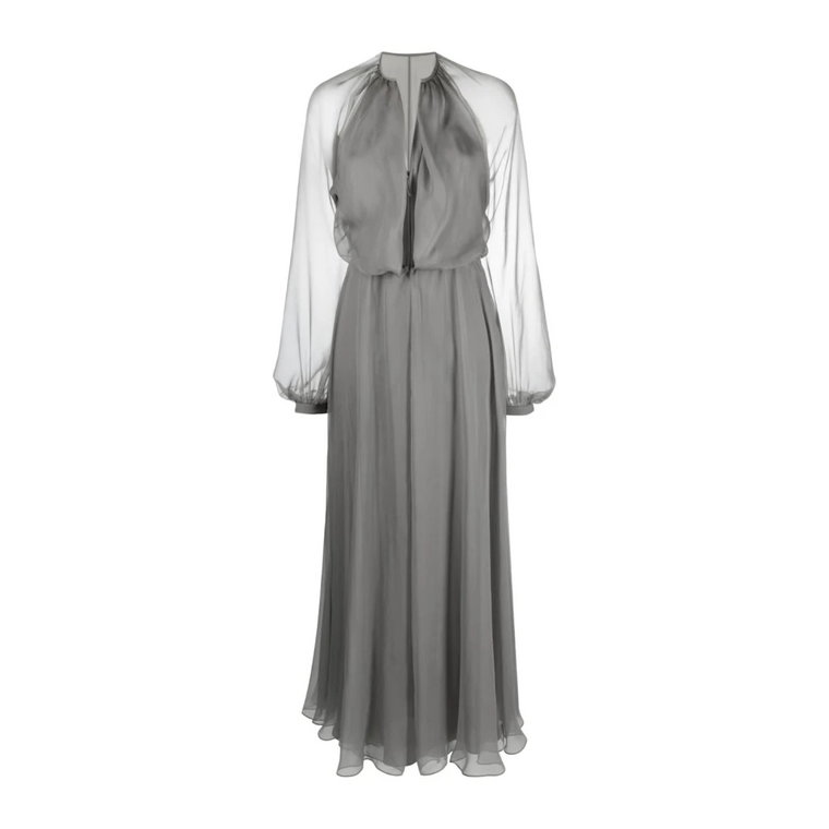 Szara Długa Sukienka z Jedwabiu Chiffon Giorgio Armani