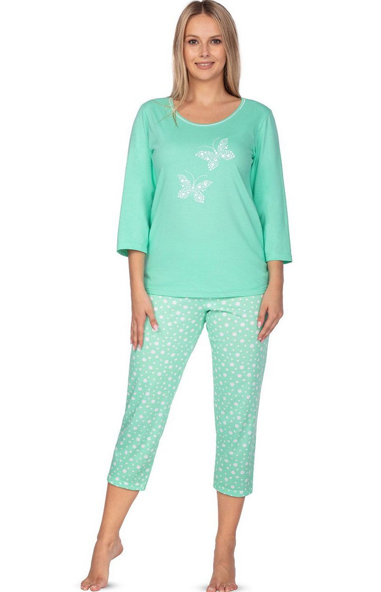 Bawełniana piżama damska z rękawem 3/4 zielona 642, Kolor zielony, Rozmiar XL, Regina
