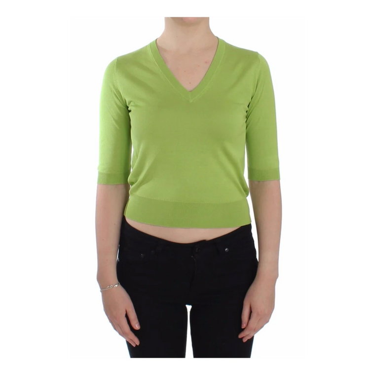 Green Wool V-neck Pullover Sweater Top Dolce & Gabbana