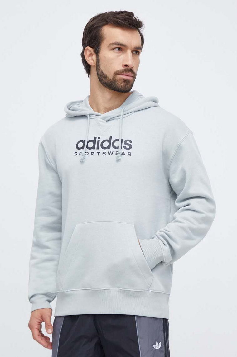 adidas bluza męska kolor niebieski z kapturem z nadrukiem