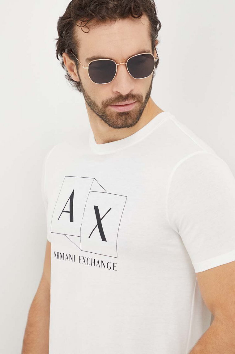 Armani Exchange t-shirt bawełniany męski kolor beżowy z nadrukiem 3DZTAD ZJ9AZ