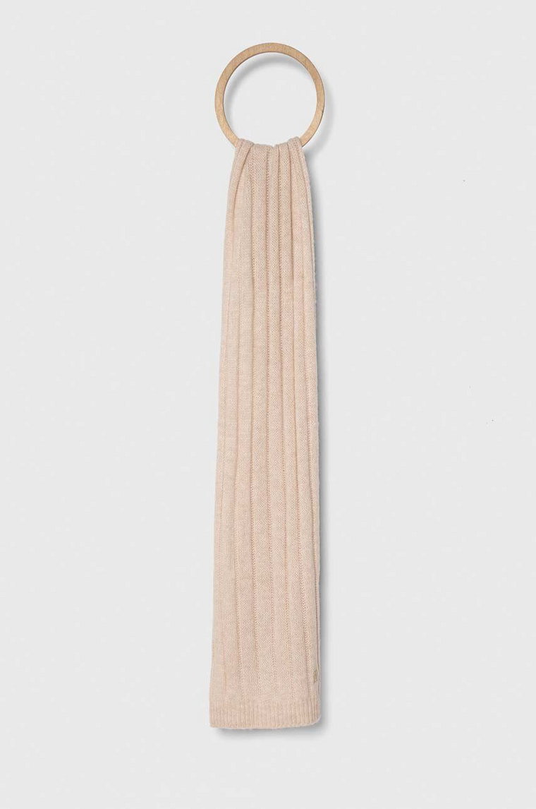 Tommy Hilfiger szalik z domieszką wełny kolor beżowy gładki