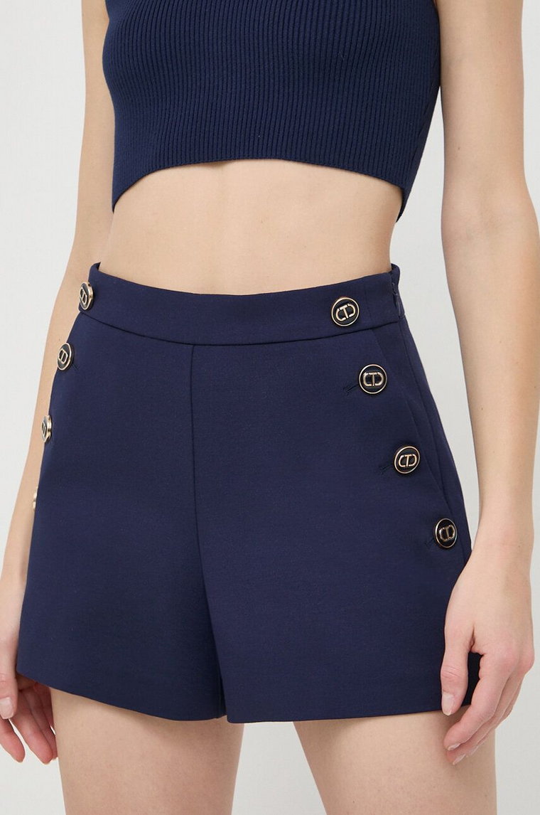 Twinset szorty damskie kolor granatowy gładkie high waist