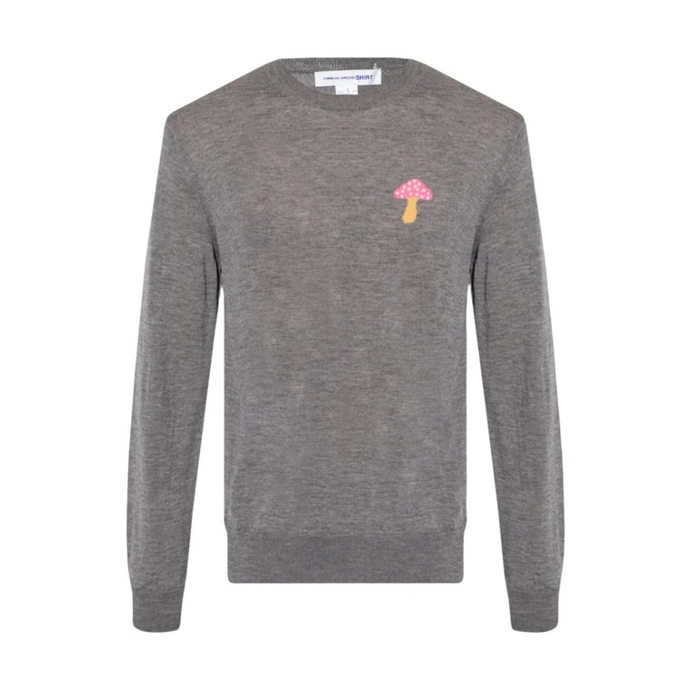 Sweter z okrągłym dekoltem i kolorowym haftem muchomora Comme des Garçons