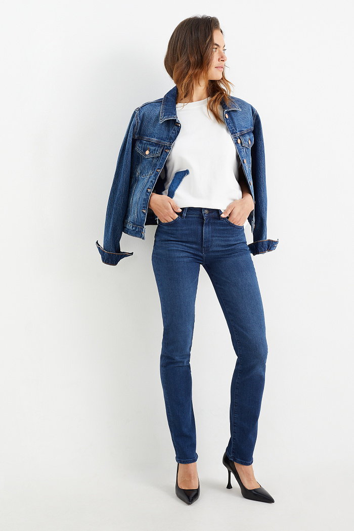 C&A Premium Denim by C&A-straight jeans-średni stan-LYCRA, Niebieski, Rozmiar: 34