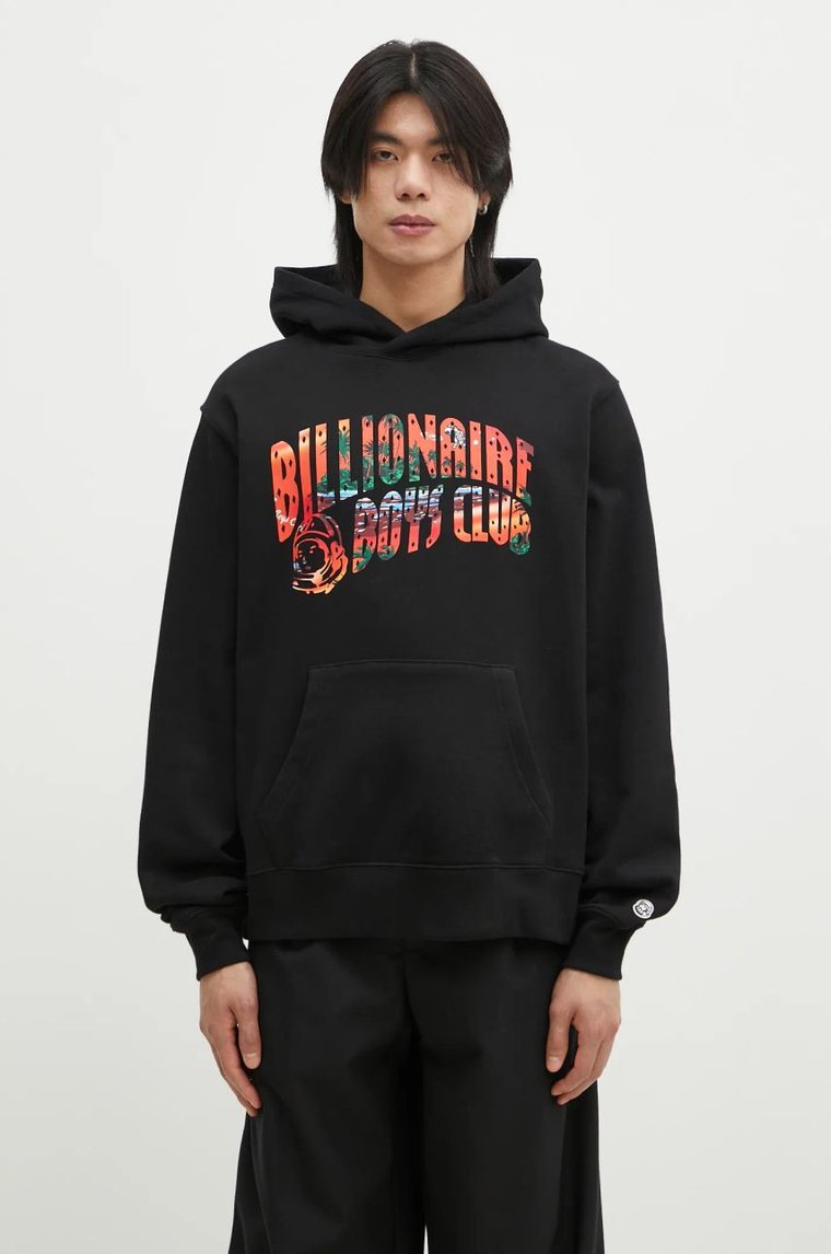 Billionaire Boys Club bluza bawełniana Tropical Island Fill Arch Logo Popover męska kolor czarny z kapturem z nadrukiem B24446