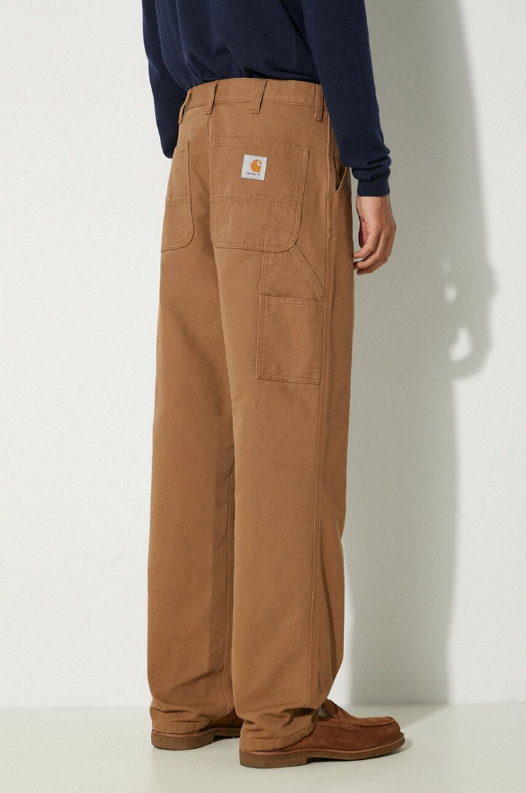 Carhartt WIP spodnie bawełniane Single Knee Pant kolor brązowy proste I031497.HZ02