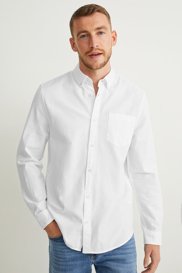 C&A Koszula typu oxford-regular fit-przypinany kołnierzyk, Biały, Rozmiar: 2XL