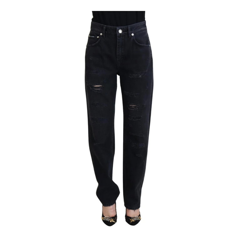 Czarne Spodnie Dżinsowe z Logo Dolce & Gabbana