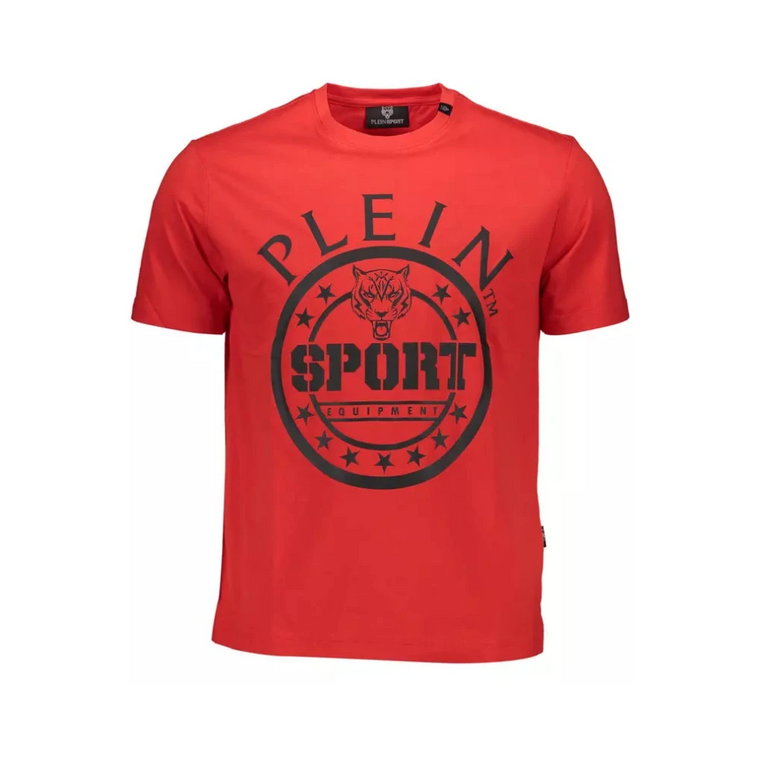 Czerwona Bawełniana Koszulka z Nadrukiem Plein Sport