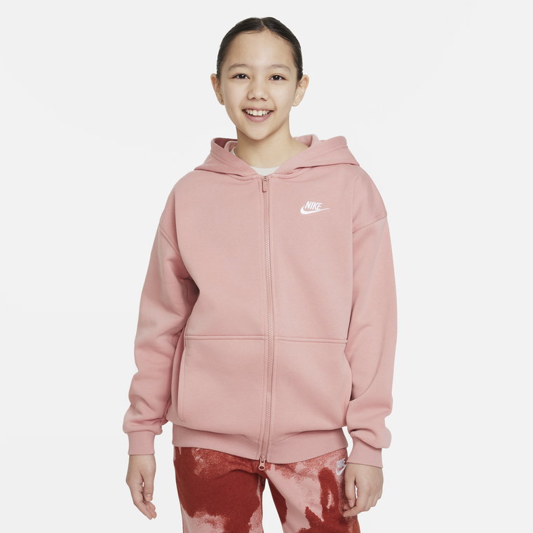 Bluza z kapturem i zamkiem na całej długości o kroju oversize dla dużych dzieci (dziewcząt) Nike Sportswear Club Fleece - Zieleń