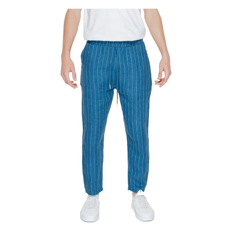 Niebieskie lniane spodnie w paski Gianni Lupo