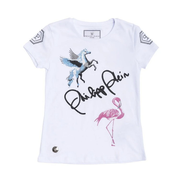 Biała koszulka z flamingiem dla dzieci Philipp Plein