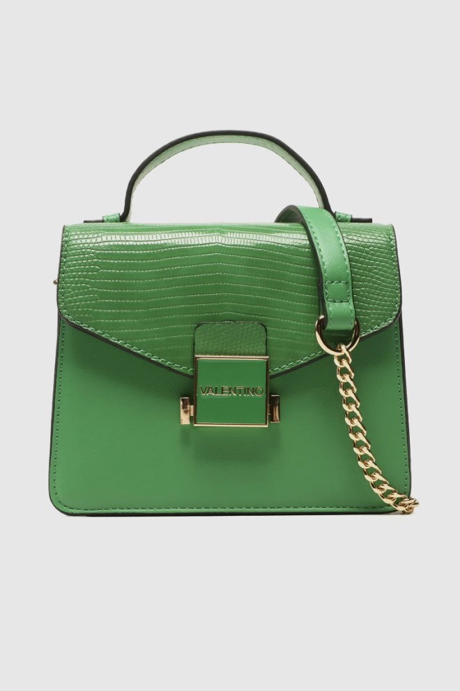 VALENTINO Mały zielony kuferek z logo carrie satchel
