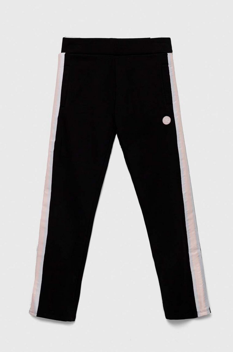 Guess spodnie dresowe bawełniane dziecięce kolor czarny z aplikacją