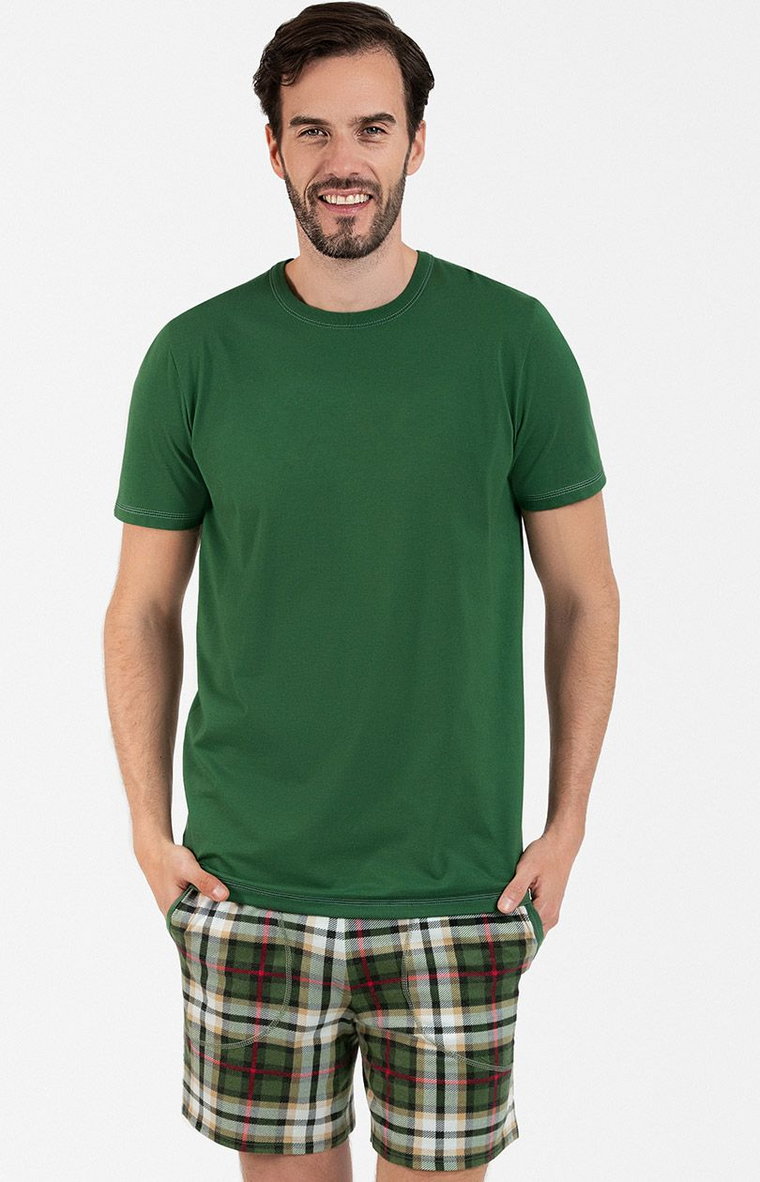 Piżama męska z krótkim rękawem i krótką nogawką zielona Seward BIS, Kolor zielony-kratka, Rozmiar M, Italian Fashion