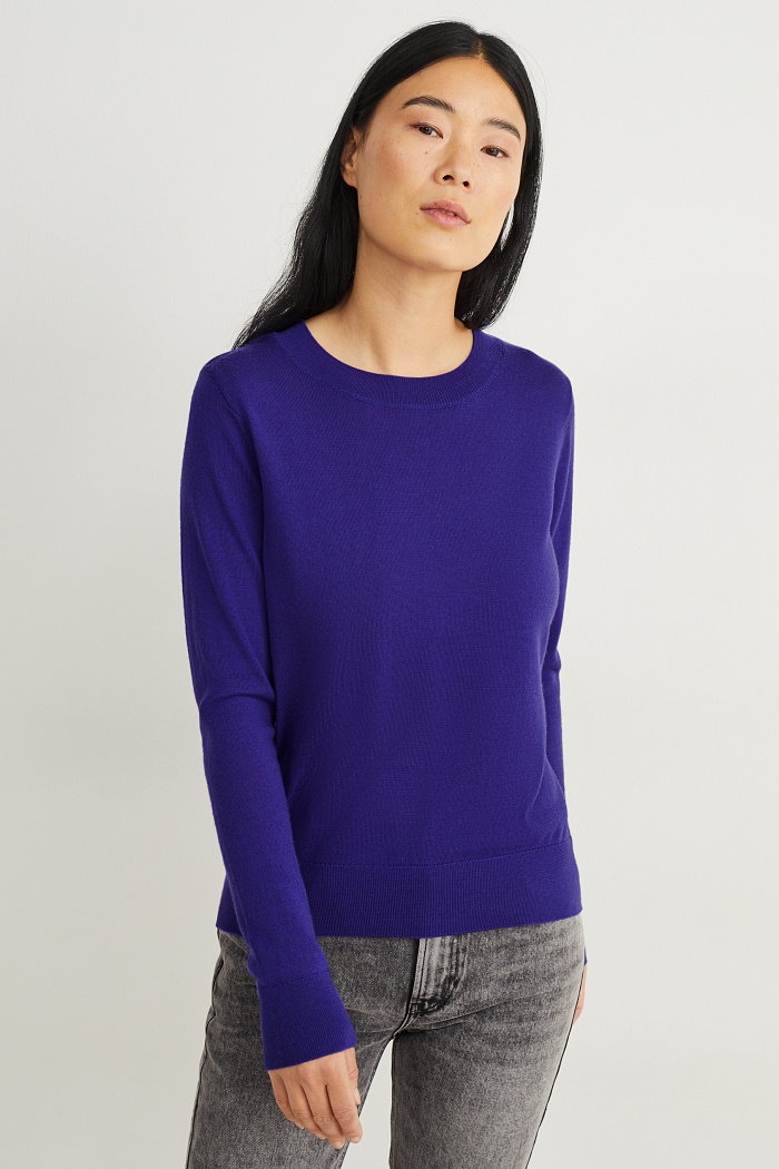 C&A Sweter z wełny merynosów basic, Purpurowy, Rozmiar: XL