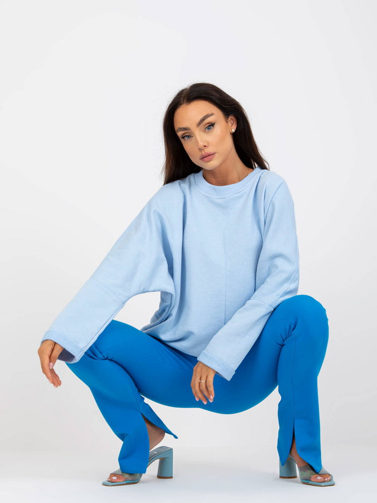 Bluza bez kaptura jasny niebieski casual dekolt okrągły rękaw długi