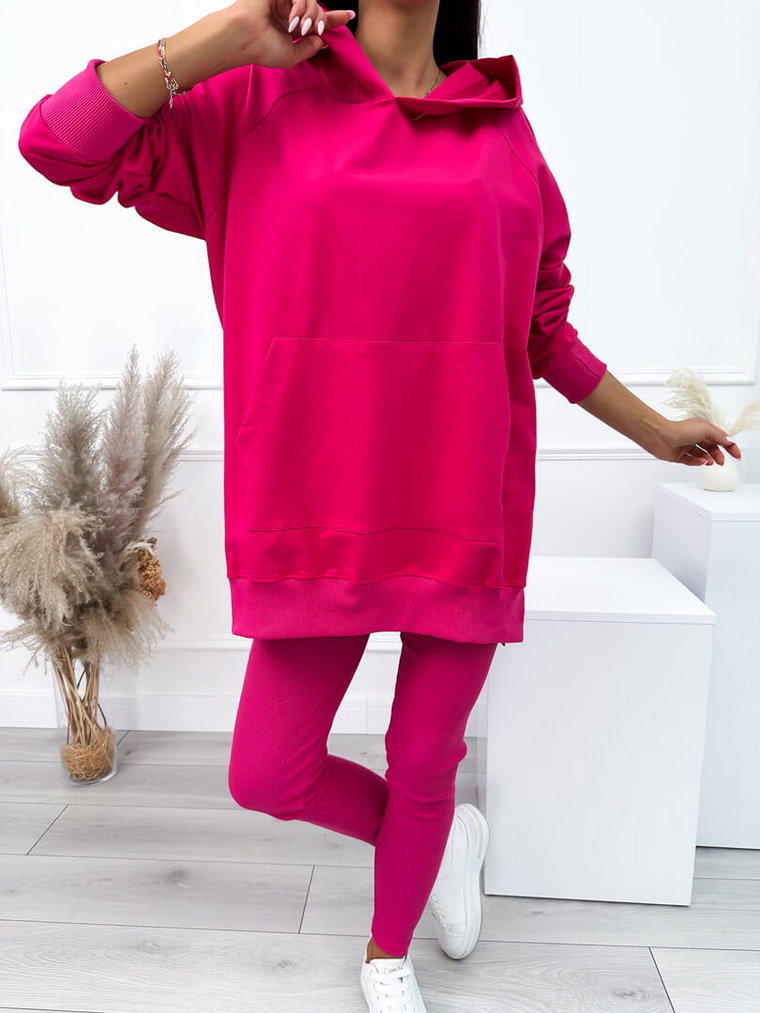Różowy Komplet Bluza Oversize  + Legginsy