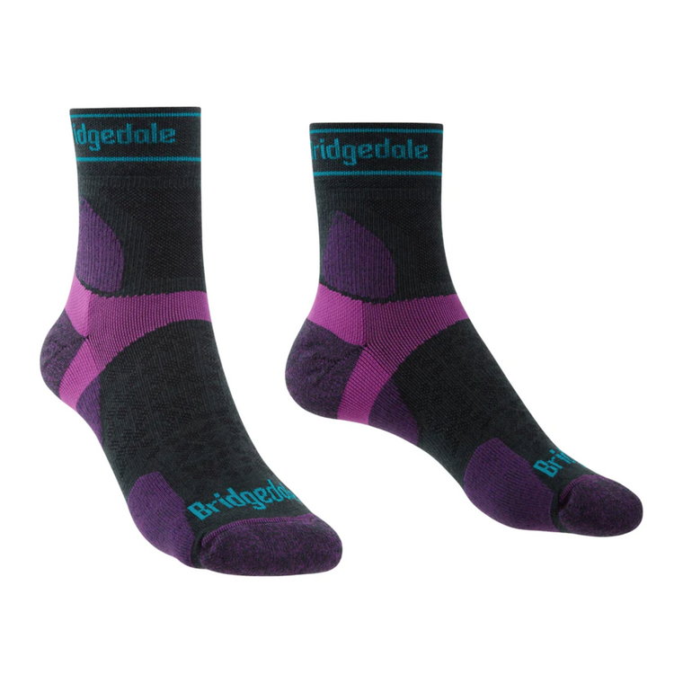 Damskie skarpety do biegania Bridgedale Ultralight T2 Merino Sport 3/4 Crew charcoal/purple - 35-37