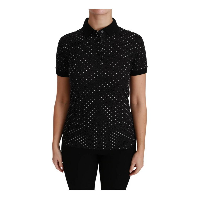 Black Dotted Collared Koszulka Polo Cotton Top Dolce & Gabbana