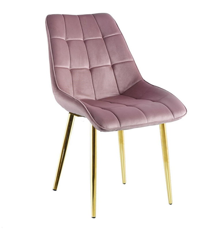 Krzesło Poly velvet różowe złote nogi