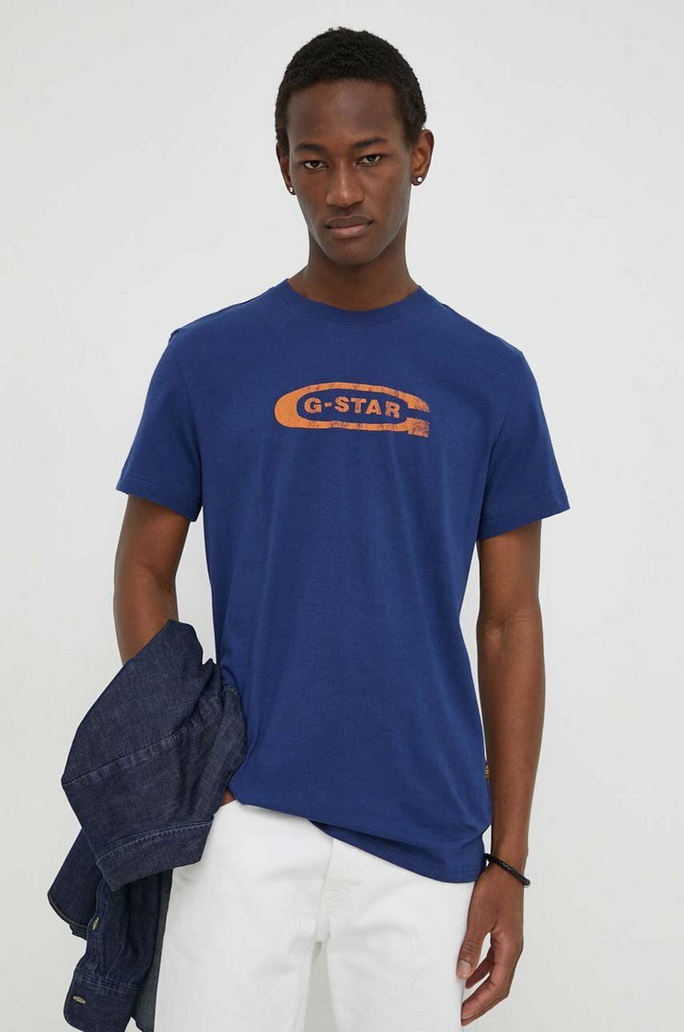 G-Star Raw t-shirt bawełniany męski kolor niebieski z nadrukiem