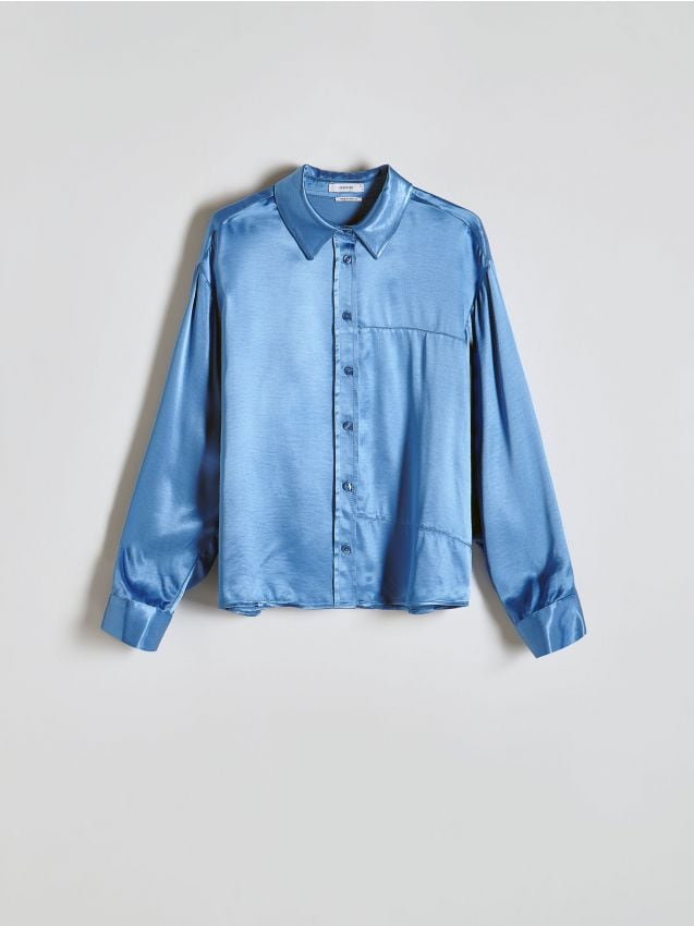 Reserved - Koszula z satynowej wiskozy - niebieski