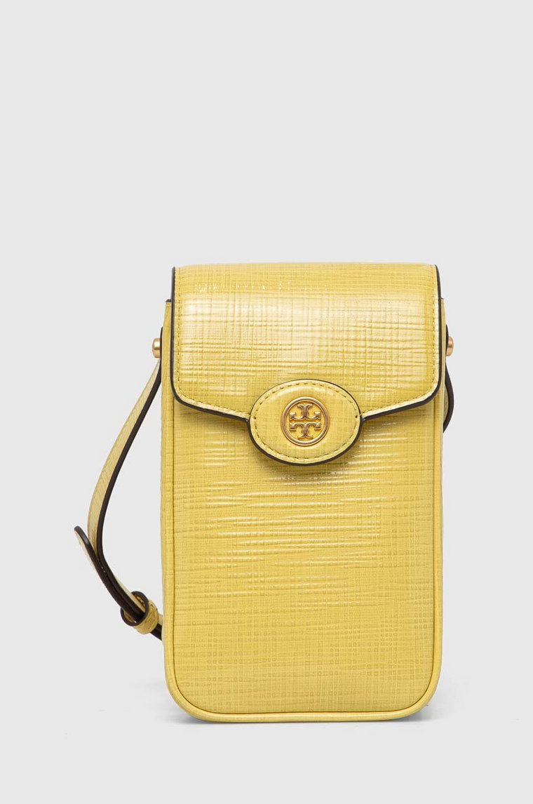 Tory Burch pokrowiec na telefon skórzany Robinson Crosshatched kolor żółty 158824.700